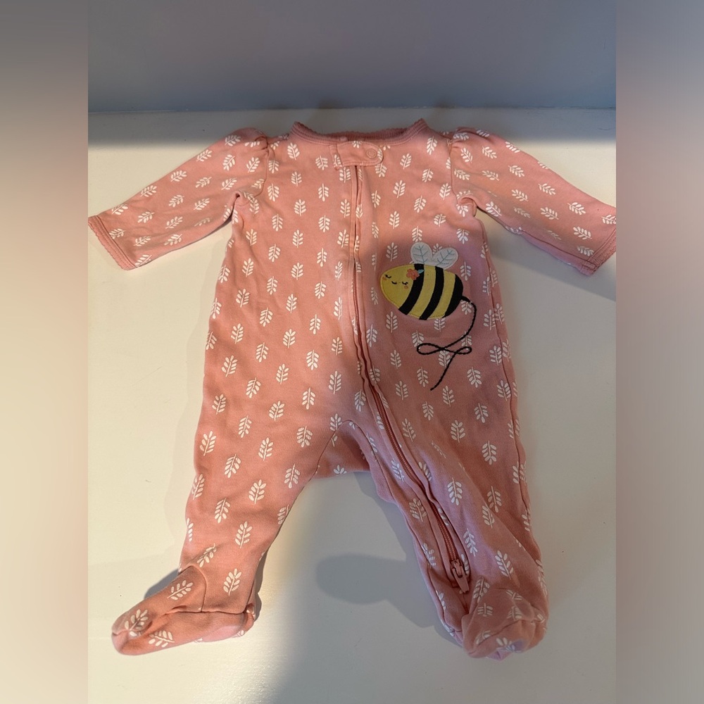 Carter’s Baby Girl Pink Bumble Bee Footie Onesie Size 3M
